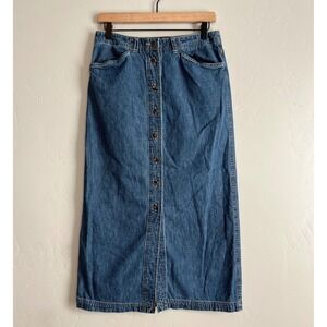 Vintage 90's Denim Midi Skirt‎ Jones Sport Size 8 Button Up Front Slit